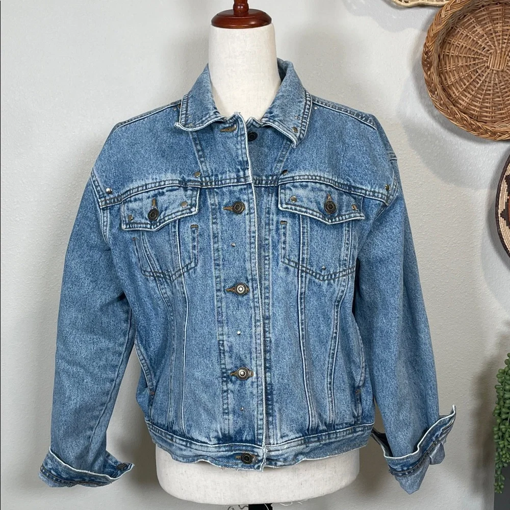 Vintage Jay Jacobs Embellished Upcycled 80s Trucker Denim Jean Jacket Size Small